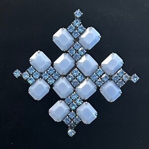 DANNY POLLAK - Pale Blue Milk Glass & Light Sapphire Crystal Geometric Brooch